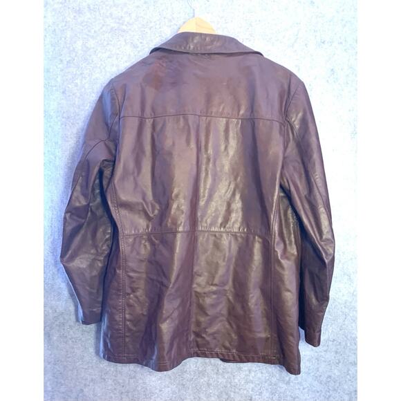 VTG London Fog Brown Leather Coat Men’s 42 Reg Zip Out Faux Fur Liner, Long Coat - Picture 10 of 13